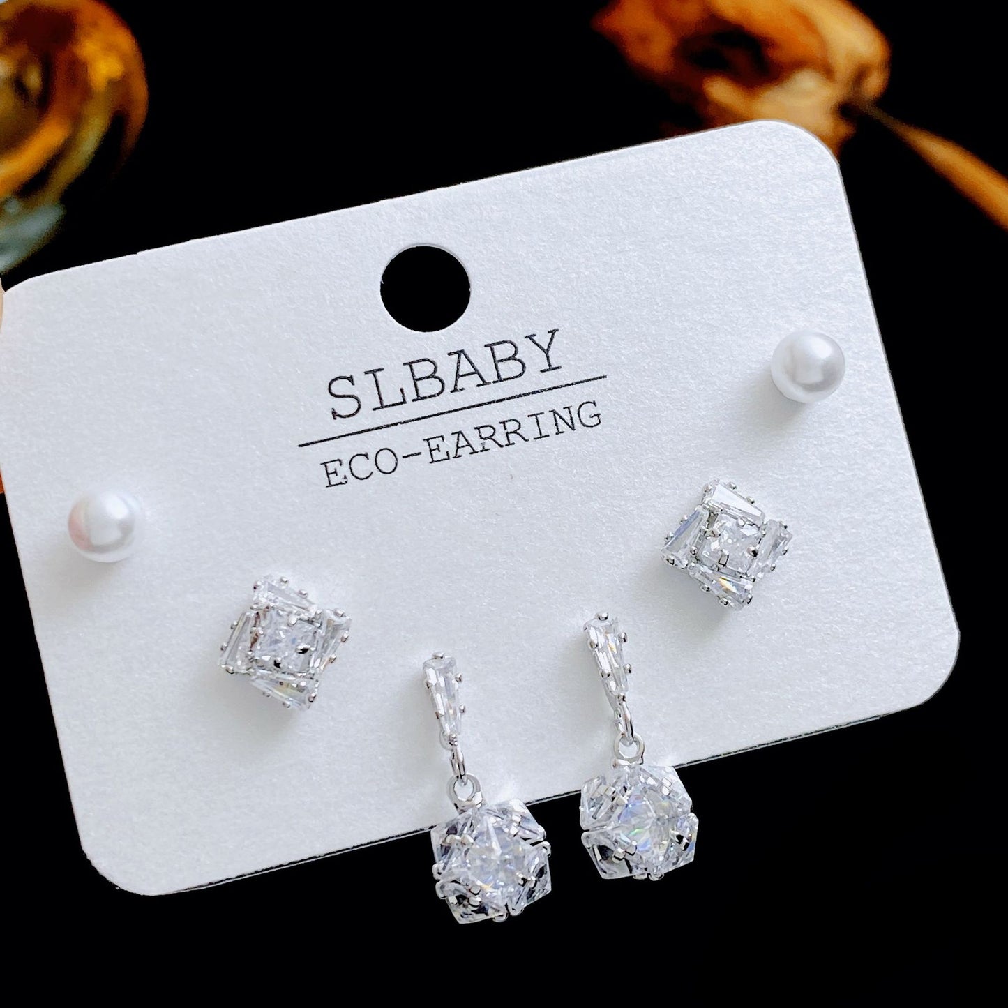 Women's Needle Simple Series Three Pairs Storage Ear Rings