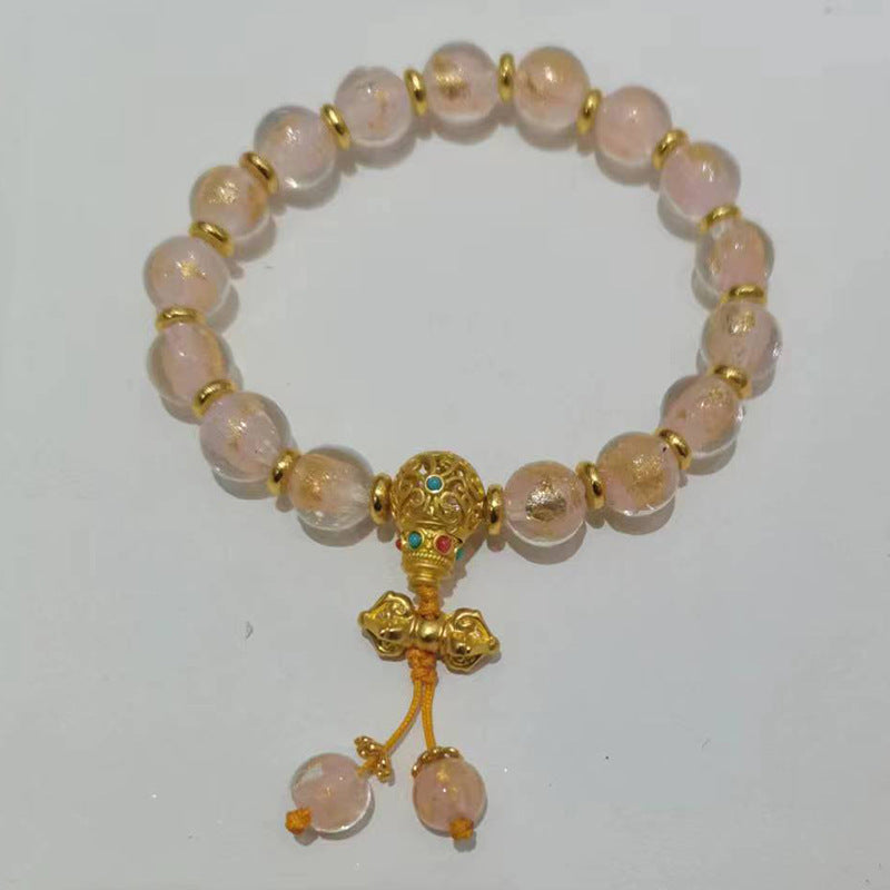 Gray Gold Foil Colored Glaze Vajra Three-way Lucky Beads Bracelet
