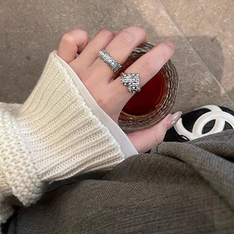 Gentle Sier Wide Version Love Pearl Rings