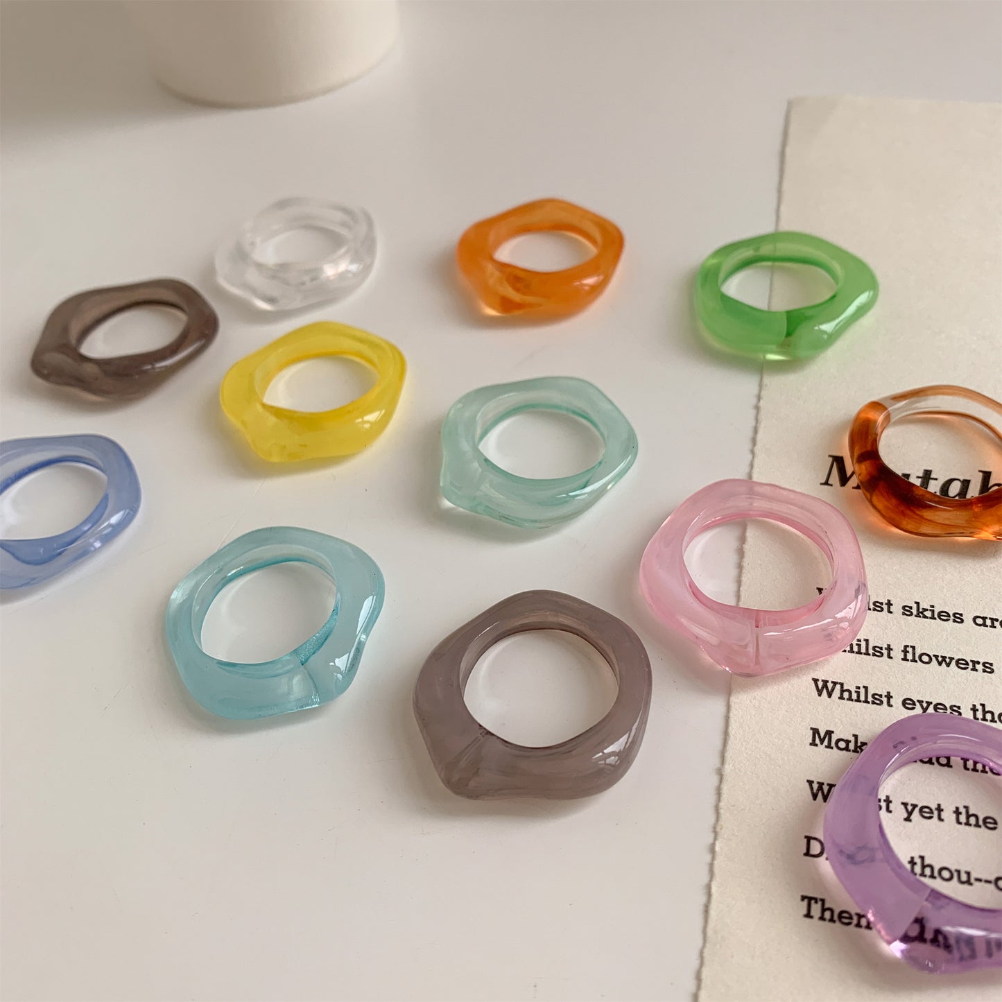Summer Wind Sweet Color Transparent Healing Simple Trend Index Finger Ring