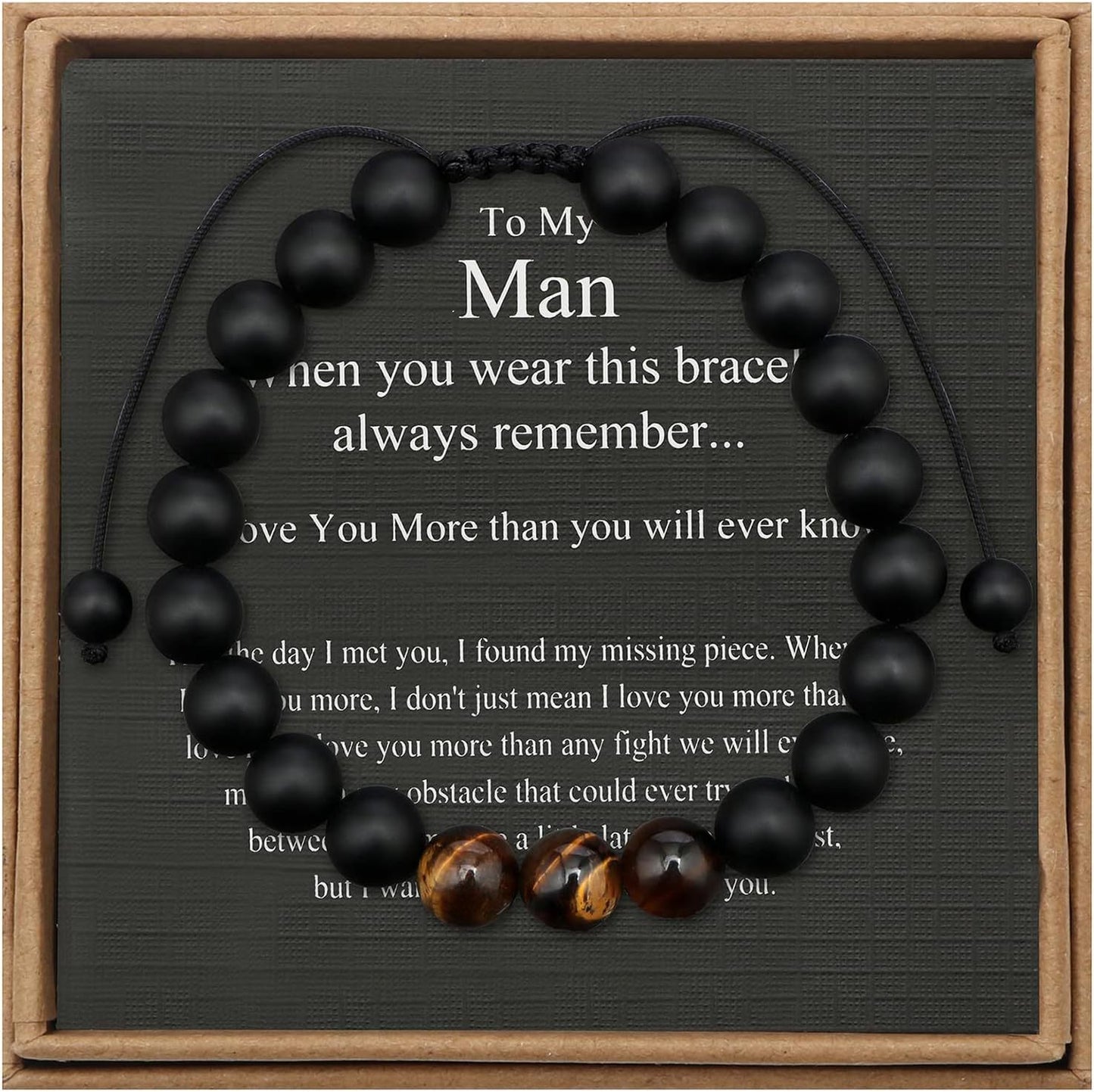 Men's Stone Tiger Eye Woven Adjustable Beaded Bracelet