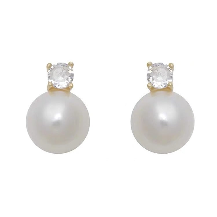 Sier Needle Classic Rhinestone Pearl Light Luxury Minority High-grade Earrings