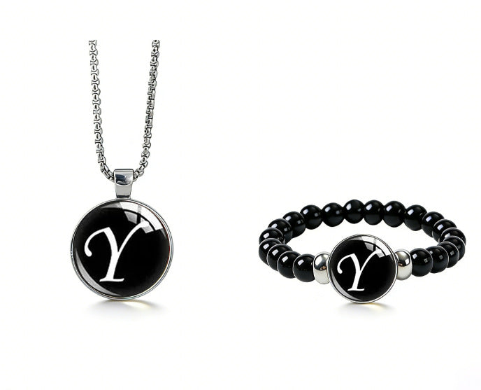 Women's Fashionable Black Time Stone With English Letters Necklace
