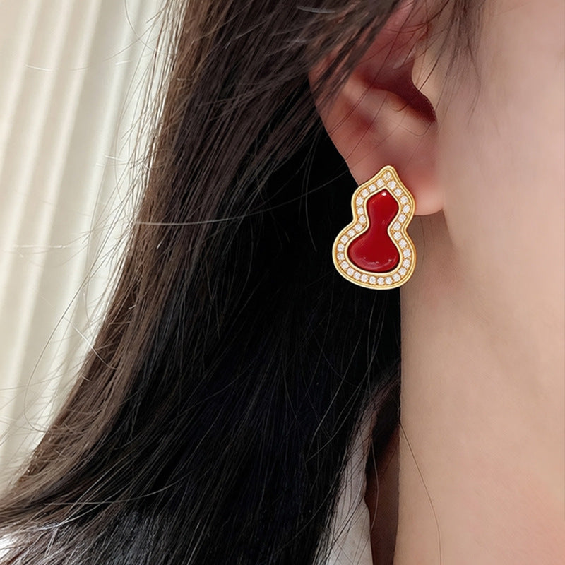 National Fashion Gourd Pearl Commuter Light Earrings
