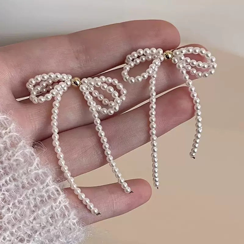 Women's Fashion Pearl Tassel Trendy Personality Affordable Luxury High-grade Bow Stud Earrings