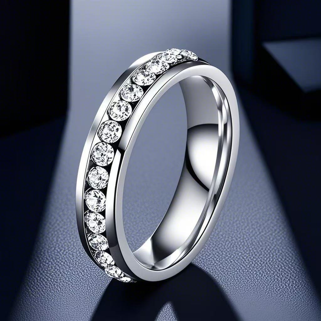Stainless Steel Starry With Diamonds Diamond Ring