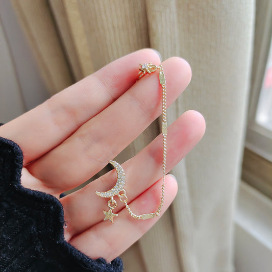Pin Eardrops Wind Star Moon Zircon Ear Personality Earrings