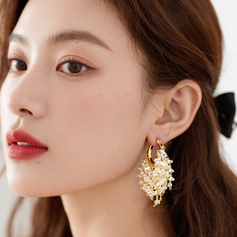 Women's Crystal Tassel Metal Circle Beaded Ear Personalized Earrings