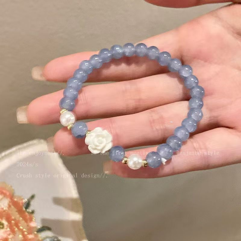 Luxury Aquamarine Camellia Design Good-looking Simple Bracelet