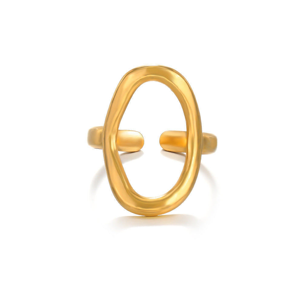 Steel Oval Simple Geometric Gold Open Rings
