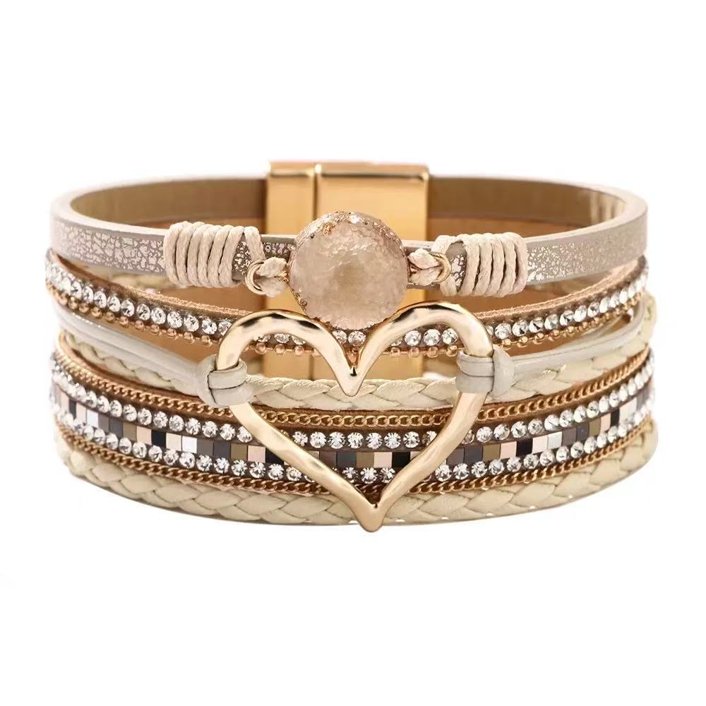 Women's Bohemian Style Gravel Woven Heart Magnetic Niche Bracelet