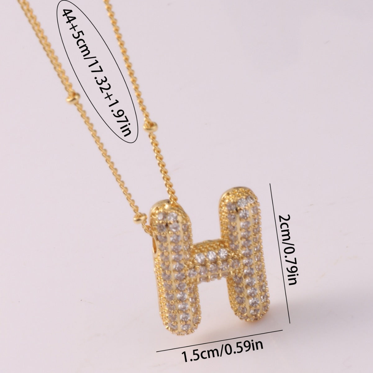 Gold Zircon Chubby Balloon Bubble English Pendants