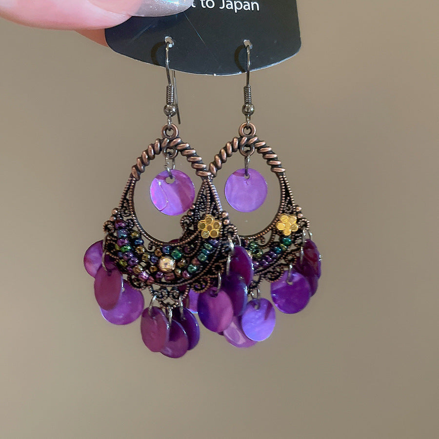 Women's Needle Fabric Purple Flower Tassel Light Luxury High-grade Temperament Fashionable Earrings