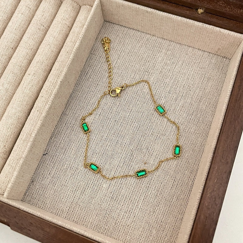 Steel Gold-plated Inlaid Emerald Zircon Female Necklaces