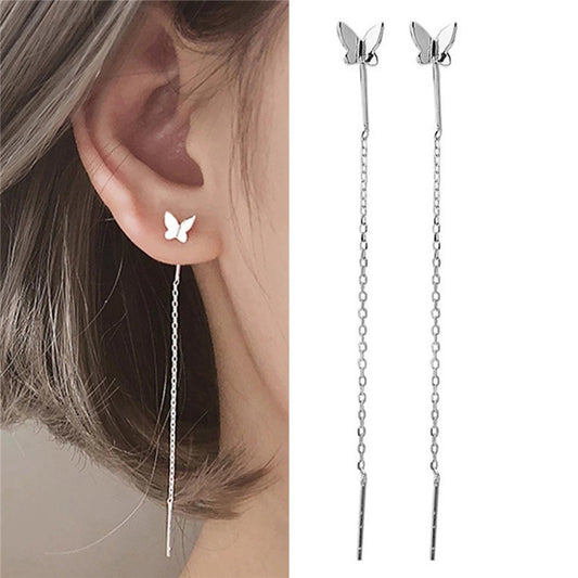 Women's Dance Butterfly Thread Fairy Temperamental Simple Long Eardrop Rings