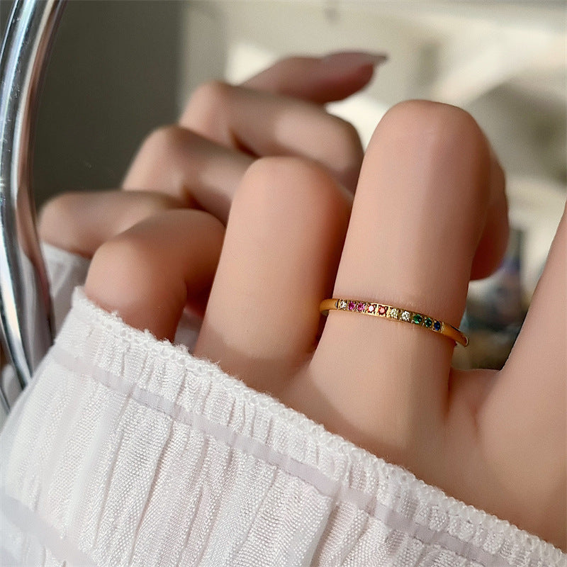 Plated Zircon Rhinestone Stackable Half Twin Diamond Index Rings