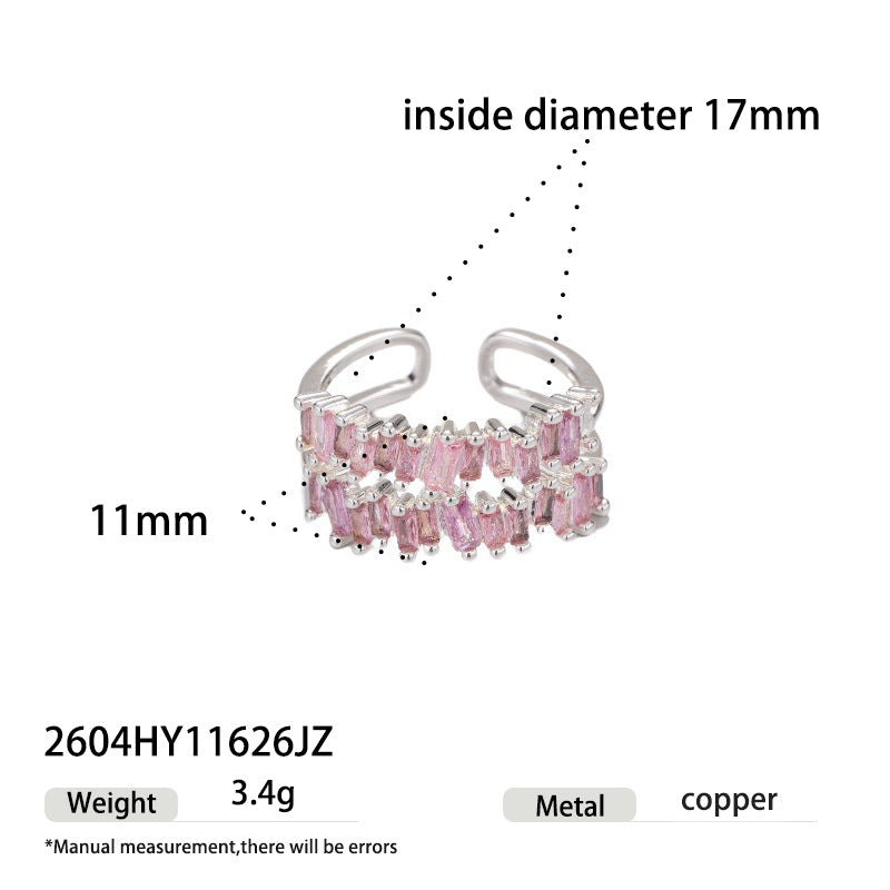 Sier Light Luxury High Sense Design Open Adjustable Zircon Ring