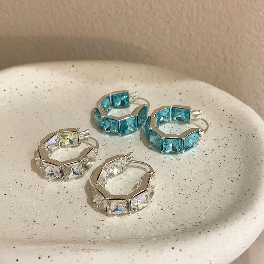 Light Luxury Blue Zircon Square Clip Ear Buckle