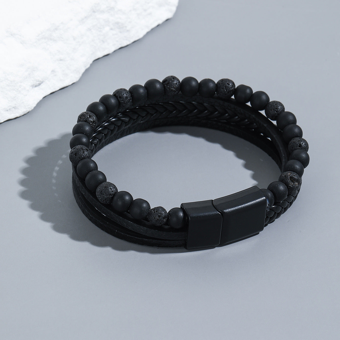 Men's Handmade Weaving Natural Obsidian Beaded Bracelets