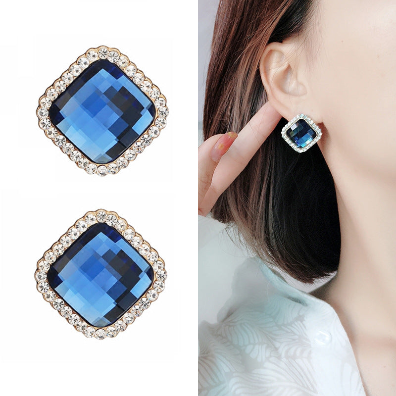 Fashion Exaggerated Alloy Prismatic Crystal Female Temperament Electroplated Earrings