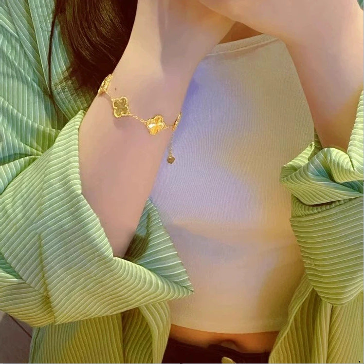 Women's Classic Pork Belly Clover Light Luxury Shining Laser Four-leaf Bracelet