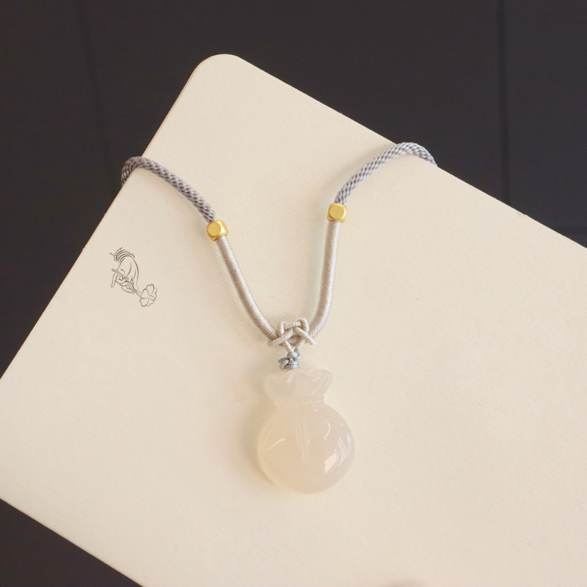 Natural Chalcedony Auspicious Cloud Jequirity Bean Butterfly Lotus Fashion Couple Necklace