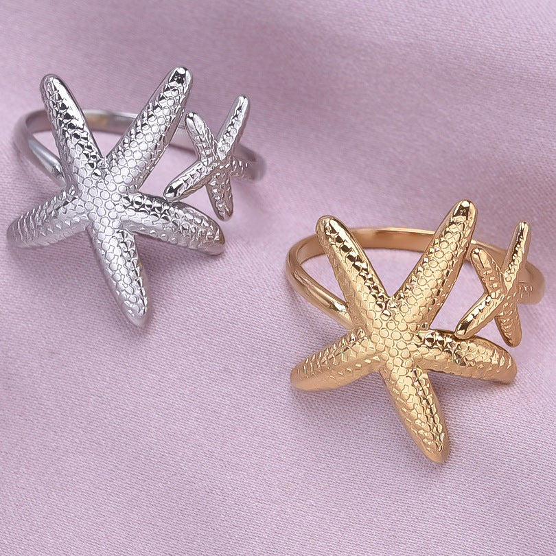 Stainless Steel Exaggerated Irregular Starfish Niche Opening Adjustable Rings