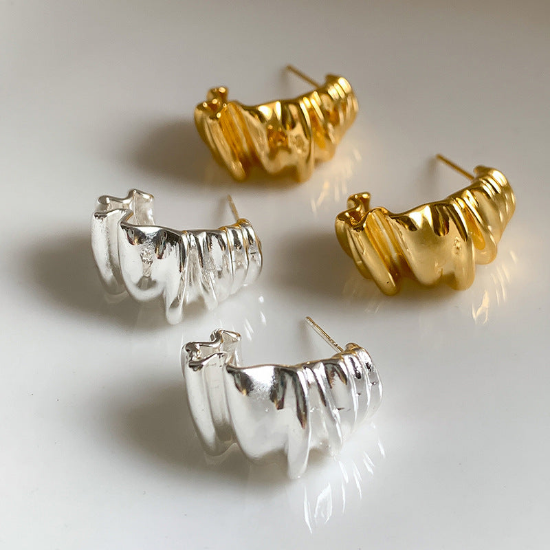 Design Twisted Pleated High-grade Irregular Geometric Stud Earrings