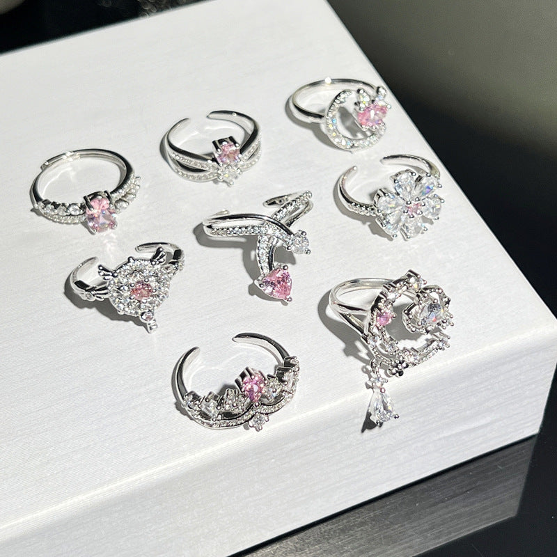 Diamond Flower Light Luxury Open Female Rabbit Irregular Rings