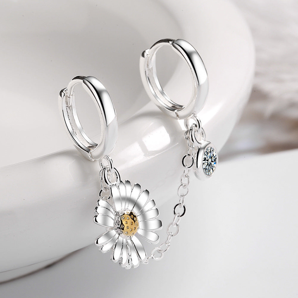 Double One-piece Little Daisy Two Holes Clip Copper Korean Earrings