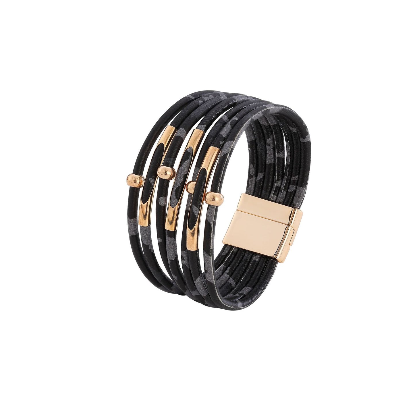 Women's Magnetic Buckle Leather Happy Copper Tube Bracelets