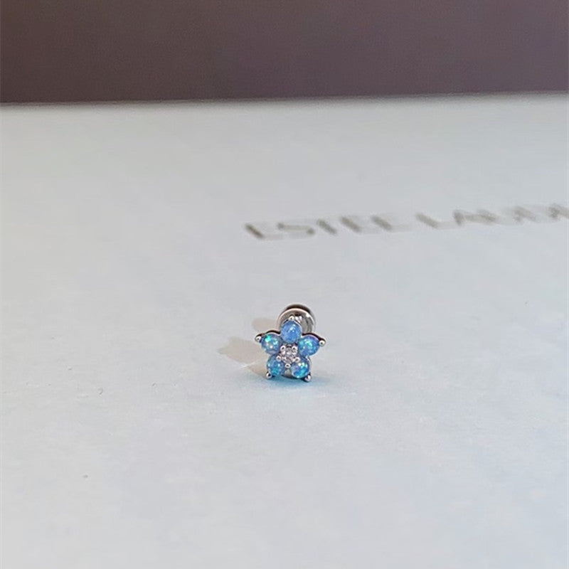 Women's Pa Green Zirconium Umbilicaria Bone Nail Collection Zircon Four-leaf Flower Stud Earrings