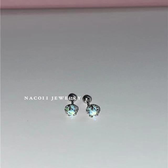 Beautiful Colorful Milk Fairy Moonstone Screw Ear Bone Stud Earrings