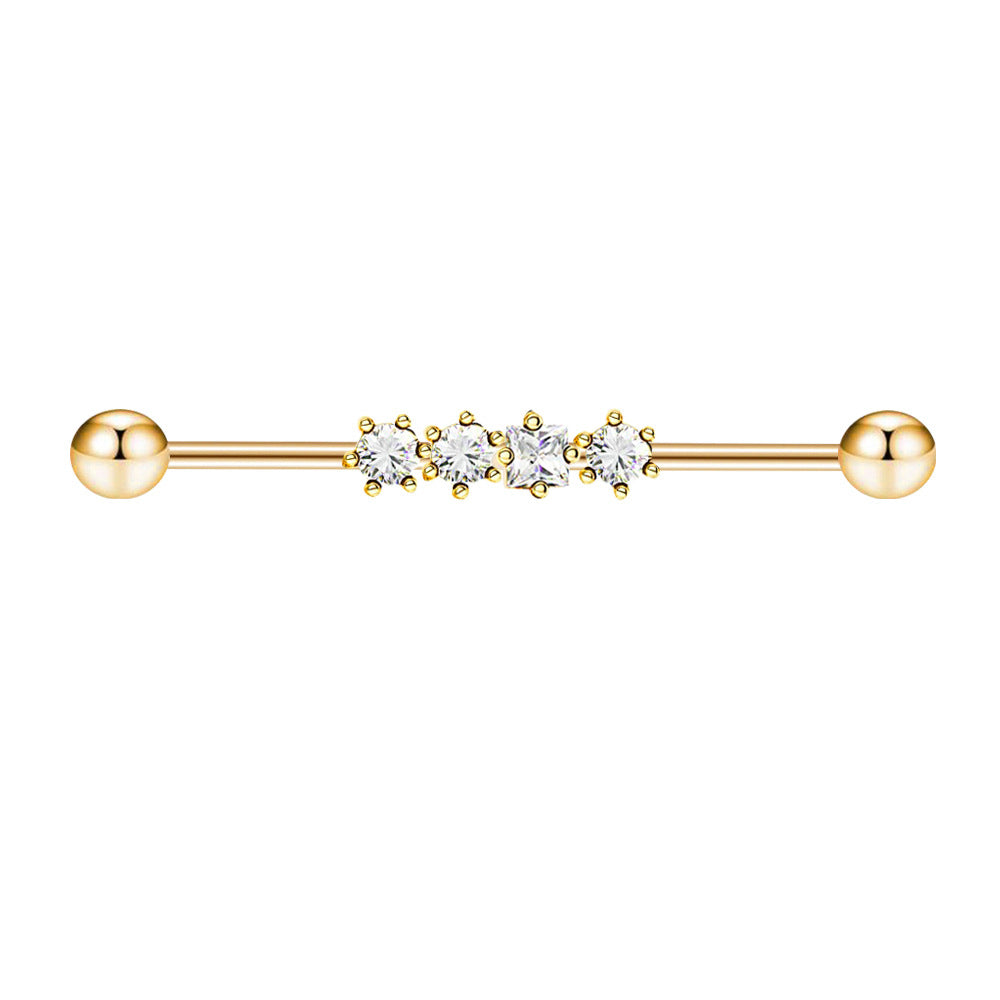 Industrial Barbell Ear External Thread Piercing Bridge Double Straight Rod Stud Earrings