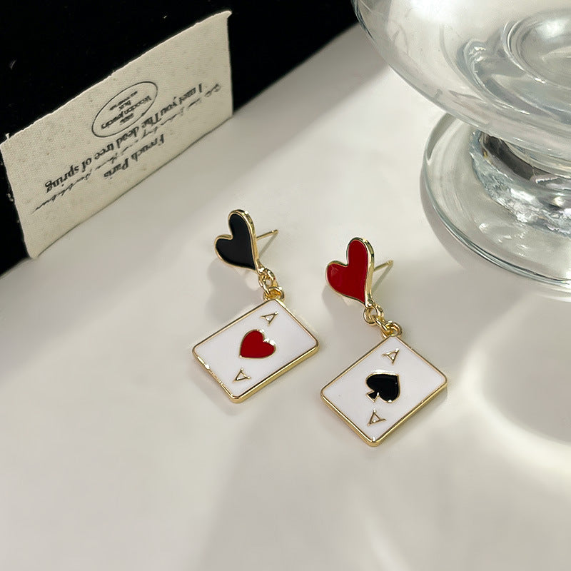 Women's Asymmetric Dripping Red Heart Spade Playing Card Simple Rings