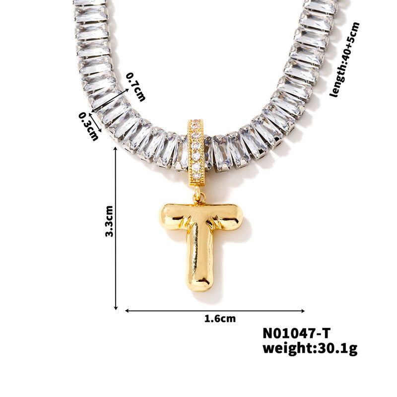 Zircon Letter English High Sense Simple Necklaces