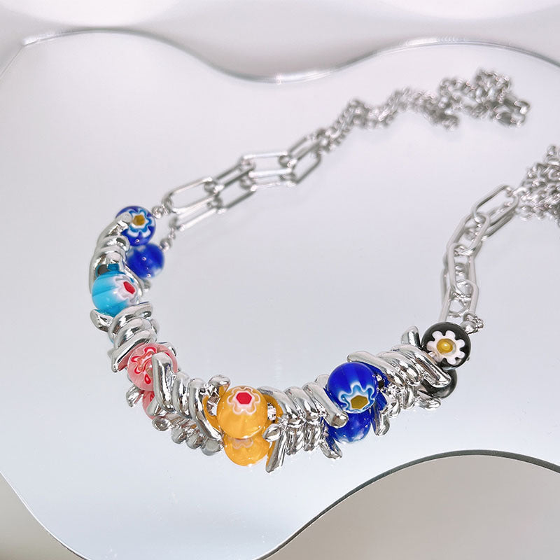 Light Luxury Minority Design Colorful Glass Beads Thorns Style Hip Necklaces