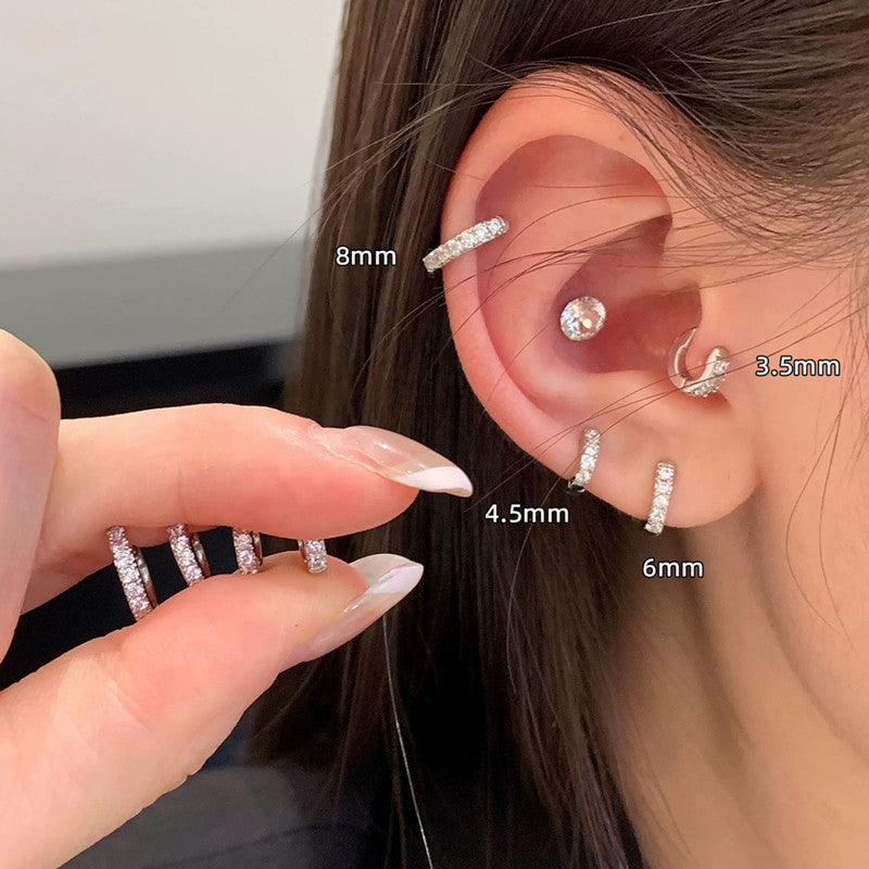 Simple Blue Zircon Straight Needle Ear Female Edge Stud Earrings