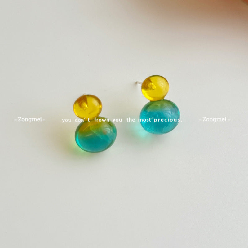 Encounter Summer Relaxation Feeling Ice Through Glass Candy Contrast Color Stud Earrings