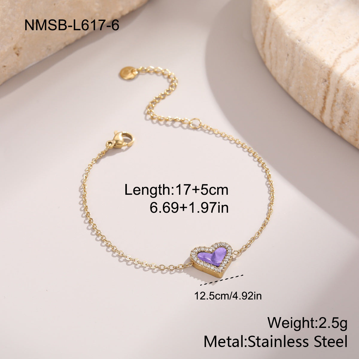 Women's Stainless Steel Retro Micro Rhinestone Heart Exquisite Refined Grace Bracelet