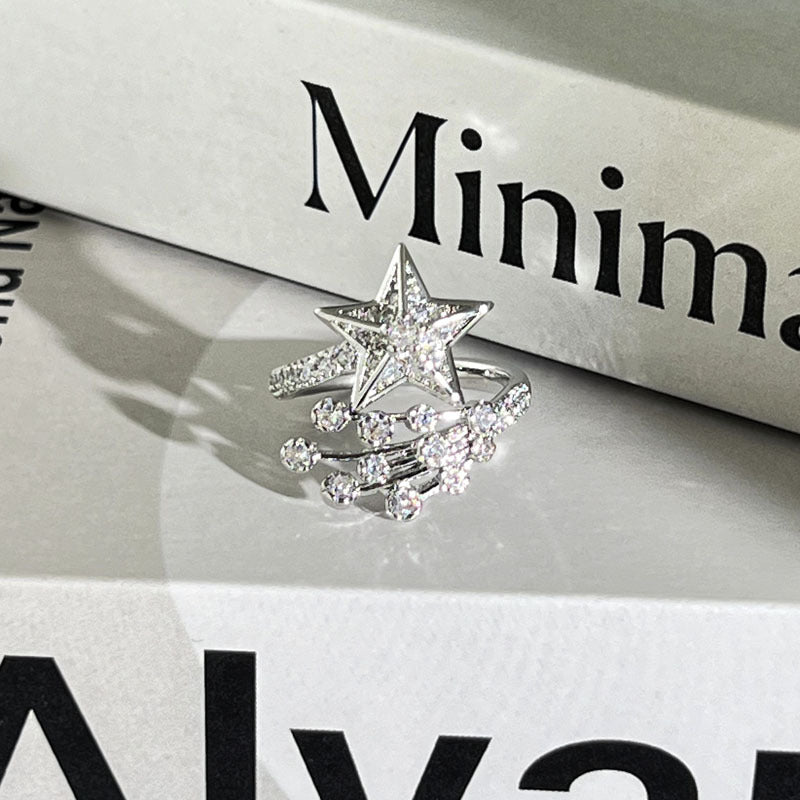 Diamond Flower Language Light Luxury Mix Match Personality Bow Tie Ring