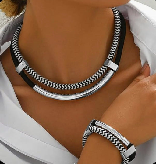 Graceful Women's Personalized Braided Rope Tube Jewelry Set