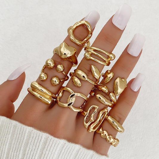 Women's Exaggerated Personalized Gold Irregular Oval Heart-shaped Open Rings