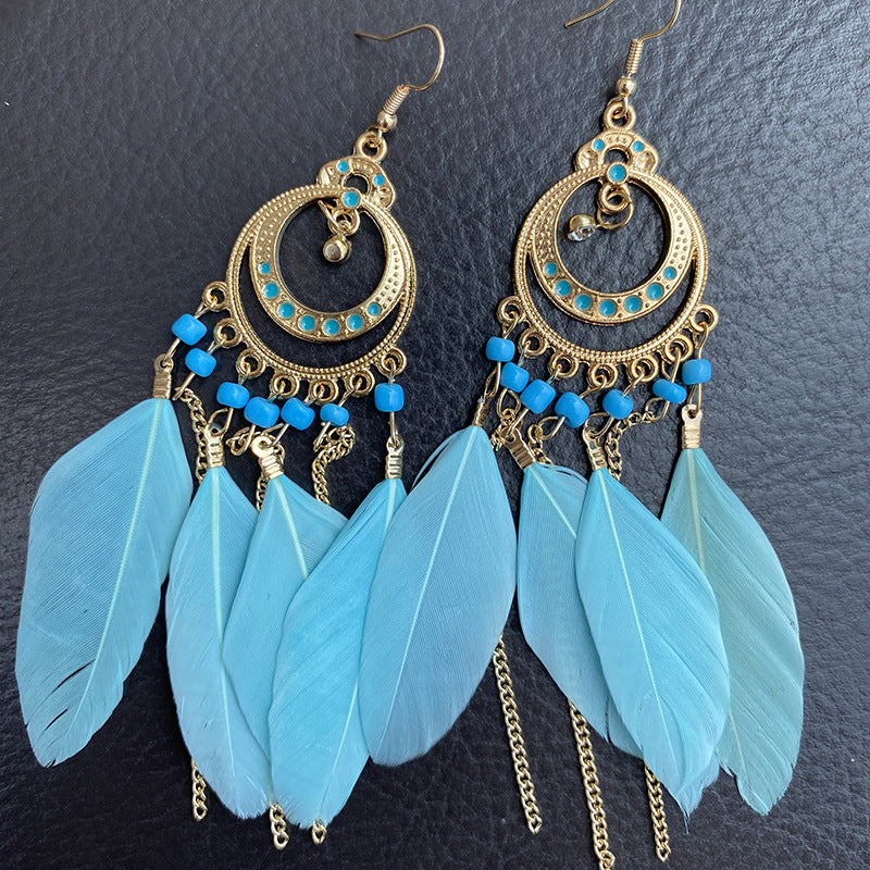 Yunnan Travel Long Vacation Temperament Feather Earrings