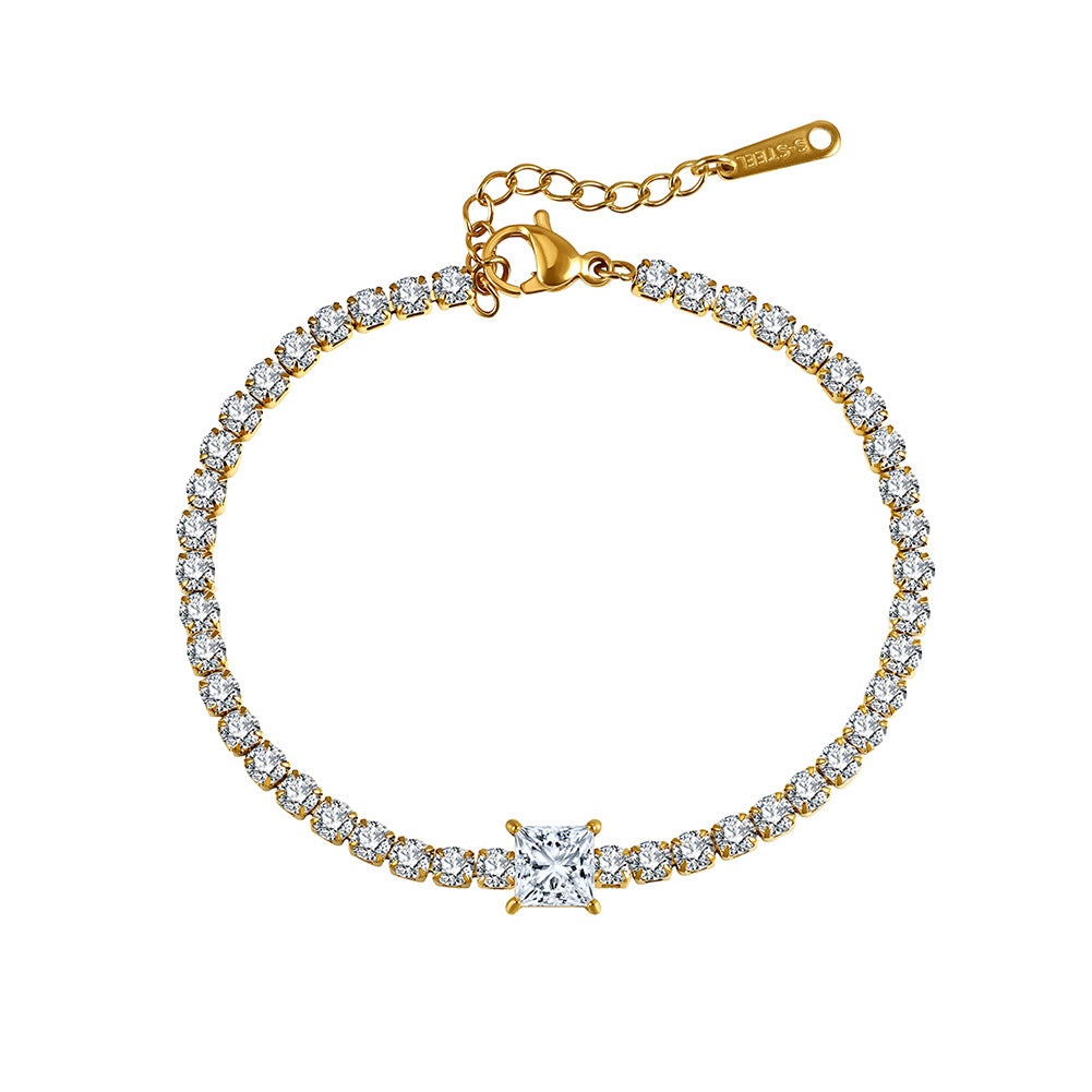 Gold Plated Square Zircon Tennis Chain Bracelet