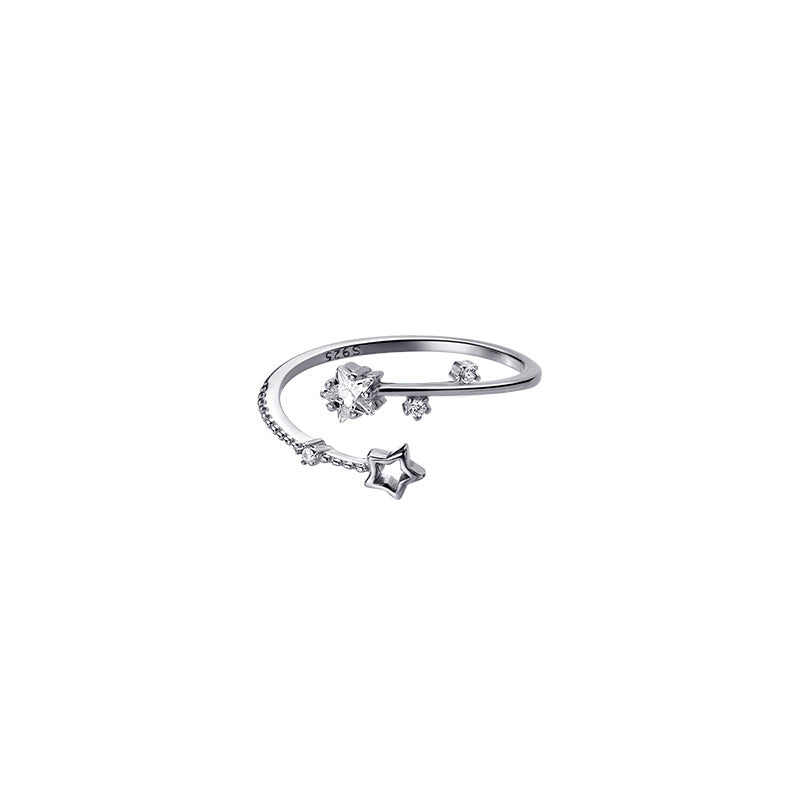 Women's Open Mouth Cross Geometric Korean Style Zircon Chain Dual Layer Ring