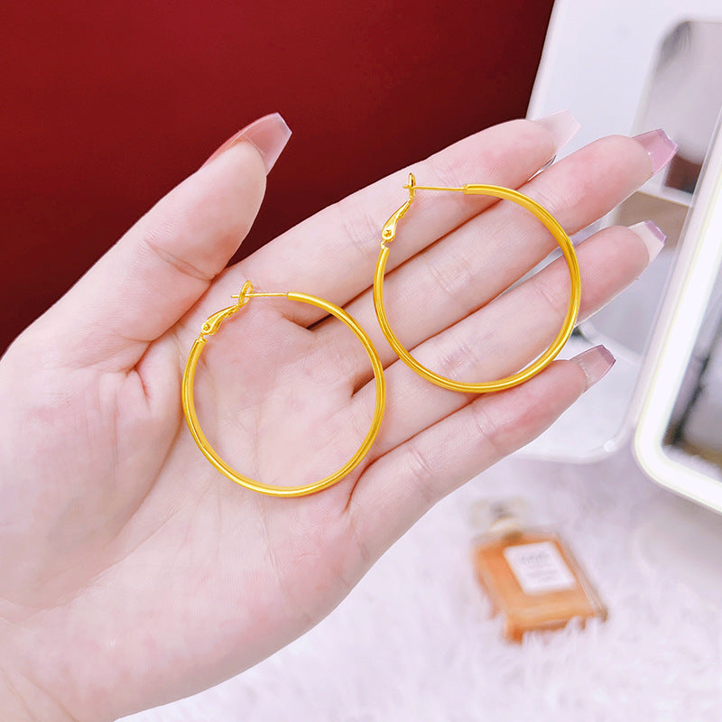 Women's Copper Alloy Glossy For Round Simple Stud Earrings