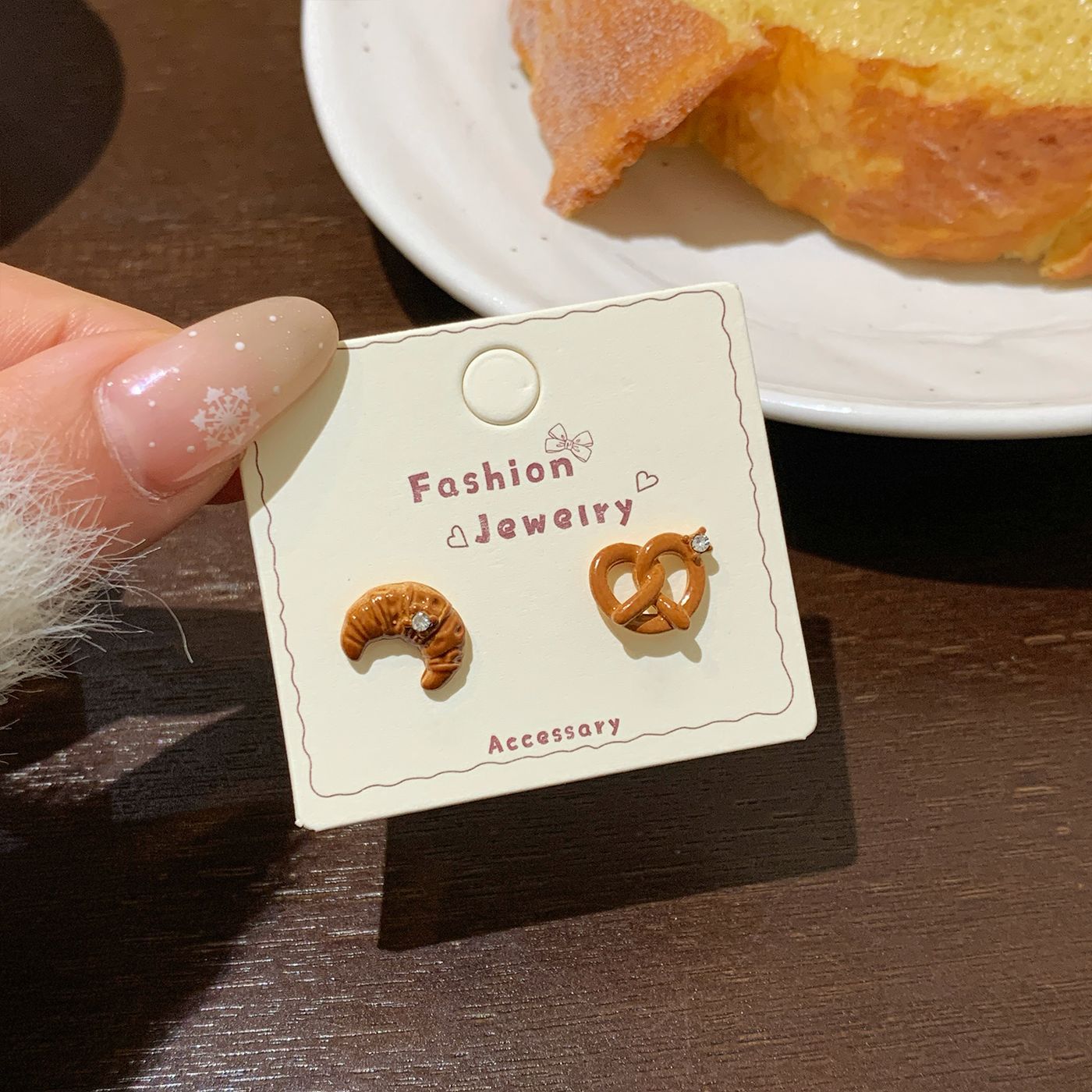 Bear Bread Party Earings Female Sier Needle Cute Personality Stud Earrings