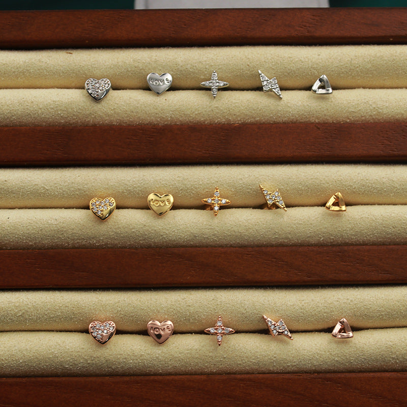 Women's Piercing Love Lightning Zircon Simple Screw Earrings