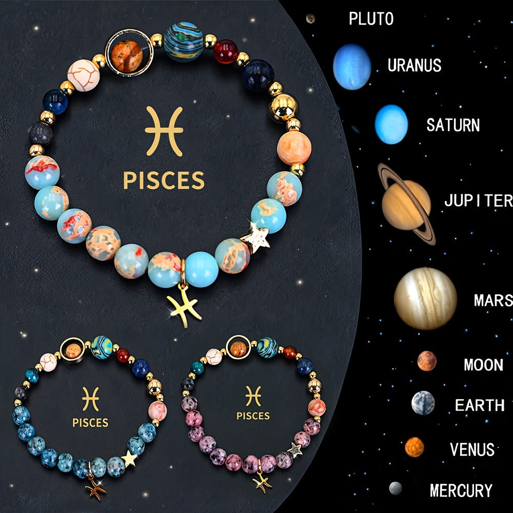Planets Twee Constellations Natural Stone Blue Black Bracelet
